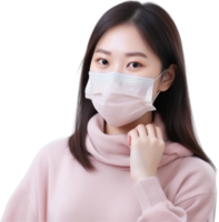 AI generated young asia girl wearing medical face mask png