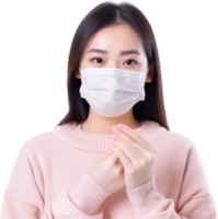 AI generated young asia girl wearing medical face mask png