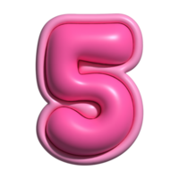 number 5 pink alphabet glossy png