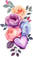 AI generated Elegant Watercolor Roses and Heart Floral Arrangement png