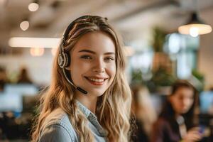 AI generated Friendly Customer Service Representative with Headset with AI generated. photo