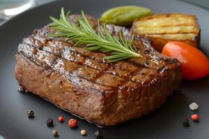 ai generado A la parrilla filete medio raro con Fresco hierbas. foto