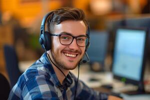 AI generated Friendly Customer Service Representative with Headset. photo