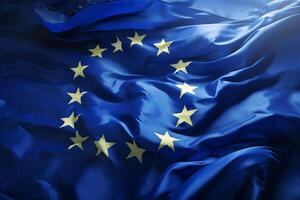 AI generated waving European Union flag, close up of european flag photo