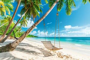AI generated Tropical Beach Hammock between Palm Trees with AI generated. photo