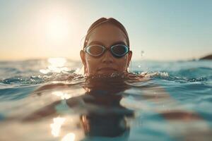 AI generated Professional Female Swimmer Training Underwater with AI generated. photo