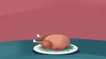 a cartoon turkey on a plate with a red background video