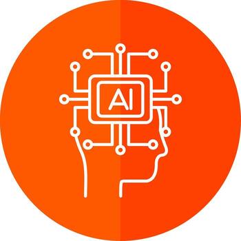Artificial Intelligence Line Red Circle Icon vector
