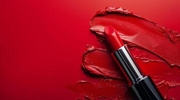 ai generado un muestra de tela de lujoso rojo lápiz labial.publicidad rojo lápiz labial antecedentes foto