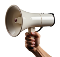 AI generated megaphone in hand on transparent background, generative ai png