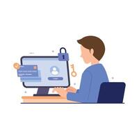 Online Payment Security. Cyber Security Services to Protect Personal Data flat vector illustration