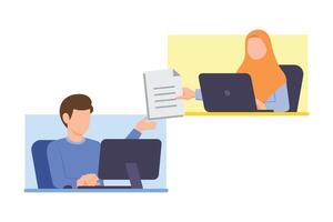 Business team working remotely and transfer files online illustration concept vector