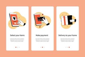 Online shopping concept onboarding app screens. Onboarding screens template for mobile apps vector