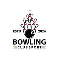 Bowling Sports Club Logo, Bowling Ball And Pin Design Vector Tournament Templet Illustration