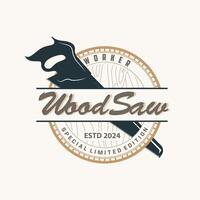 Wood saw logo vector design carpenter tool silhouette woodcutter wood craftsman carpentry company logo