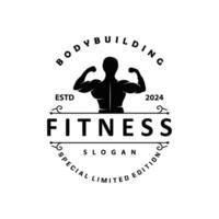 Gym logo design vintage retro human silhouette sport fitness bodybuilder simple elegant vector