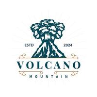 volcán logo ilustración silueta diseño volcán montaña en erupción con sencillo rocas y lava vector