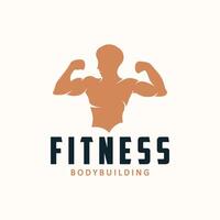 Gym logo design vintage retro human silhouette sport fitness bodybuilder simple elegant vector