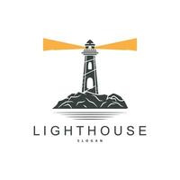 Lighthouse Logo, Beacon Vector Modern Simple Beach Searchlight Tower, Symbol Illustration Template