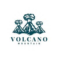 volcán logo ilustración silueta diseño volcán montaña en erupción con sencillo rocas y lava vector