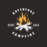 Design wood and fire, logo campfire bonfire vector camping adventure vintage illustration