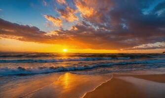 AI generated Closeup sea sand beach. Panoramic beach landscape. Inspire tropical beach seascape horizon photo