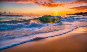 AI generated Closeup sea sand beach. Panoramic beach landscape. Inspire tropical beach seascape horizon photo