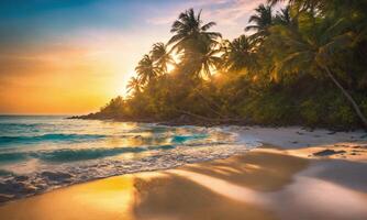 AI generated Closeup sea sand beach. Panoramic beach landscape. Inspire tropical beach seascape horizon photo