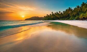 AI generated Closeup sea sand beach. Panoramic beach landscape. Inspire tropical beach seascape horizon photo