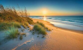 AI generated Closeup sea sand beach. Panoramic beach landscape. Inspire tropical beach seascape horizon photo