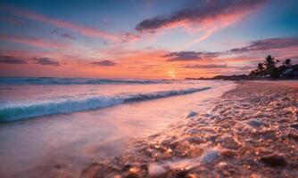 AI generated Closeup sea sand beach. Panoramic beach landscape. Inspire tropical beach seascape horizon photo