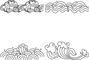 Set of Chinese Traditional Wave. Ornament Sea. Vector Icon