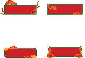 Set of Red Chinese Title Frame. Isolated On White Background vector