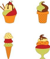 Set of Ice Cream Yummy. Colorful Cartoon Design. Isolated On White Background vector