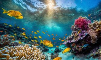 AI generated Underwater view of the coral reef. Ecosystem. Life in tropical waters. photo