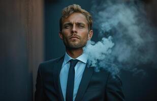 AI generated man in suit smoking a cigarette photo