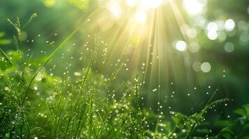 AI generated natural sun rays sun light moving grass photo