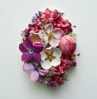 AI generated flowers are arranged into an egg shape photo