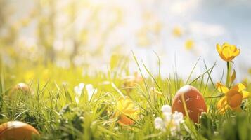 AI generated minimalist sunny Easter background with large copyspace area photo