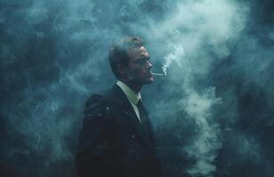 ai generado hombre en traje de fumar un cigarrillo foto