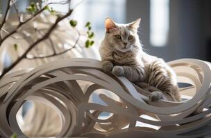 AI generated a floppy cat on a piece of furniture photo