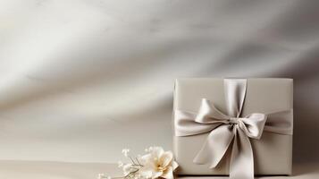 AI generated A subtle, artistic backdrop featuring minimalist elements, framing a chic gift box photo