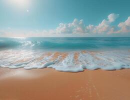 ai generado un imagen de un arenoso playa con el Oceano detrás foto