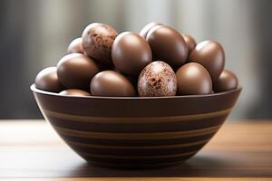 AI generated chocolate candies and easter egg in a bowl photo