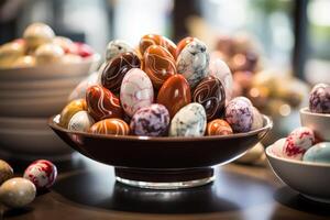 ai generado chocolate en bolsitas, Pascua de Resurrección dulces, y otro trata foto