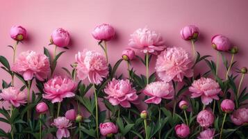 AI generated cute natural frame with peony flower and place for text photo