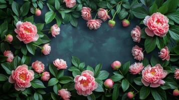 AI generated cute natural frame with peony flower and place for text photo