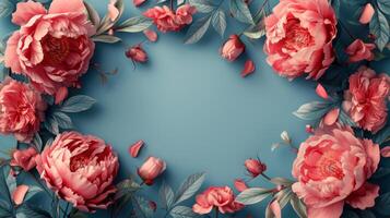 AI generated cute natural frame with peony flower and place for text photo