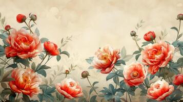 AI generated cute natural frame with peony flower and place for text photo