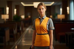 AI generated the new generation of hotel housekeeperscleaning your hotel floor photo